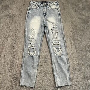 Hollister Jeans Distressed Raw Hem Light Wash High Rise Womens Juniors 1R 25x27